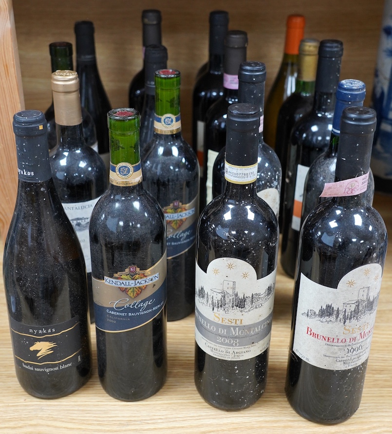 Eighteen bottles of wine including; Château Fonreand 1978, Sesti Brunello di Montalcino 1996, Margaux Le Baron de Brane 1993, Sesti Terra di Siena 1996, Nyakas Budai Sauvignon Blanc 2008, etc. Condition - fair, storage h